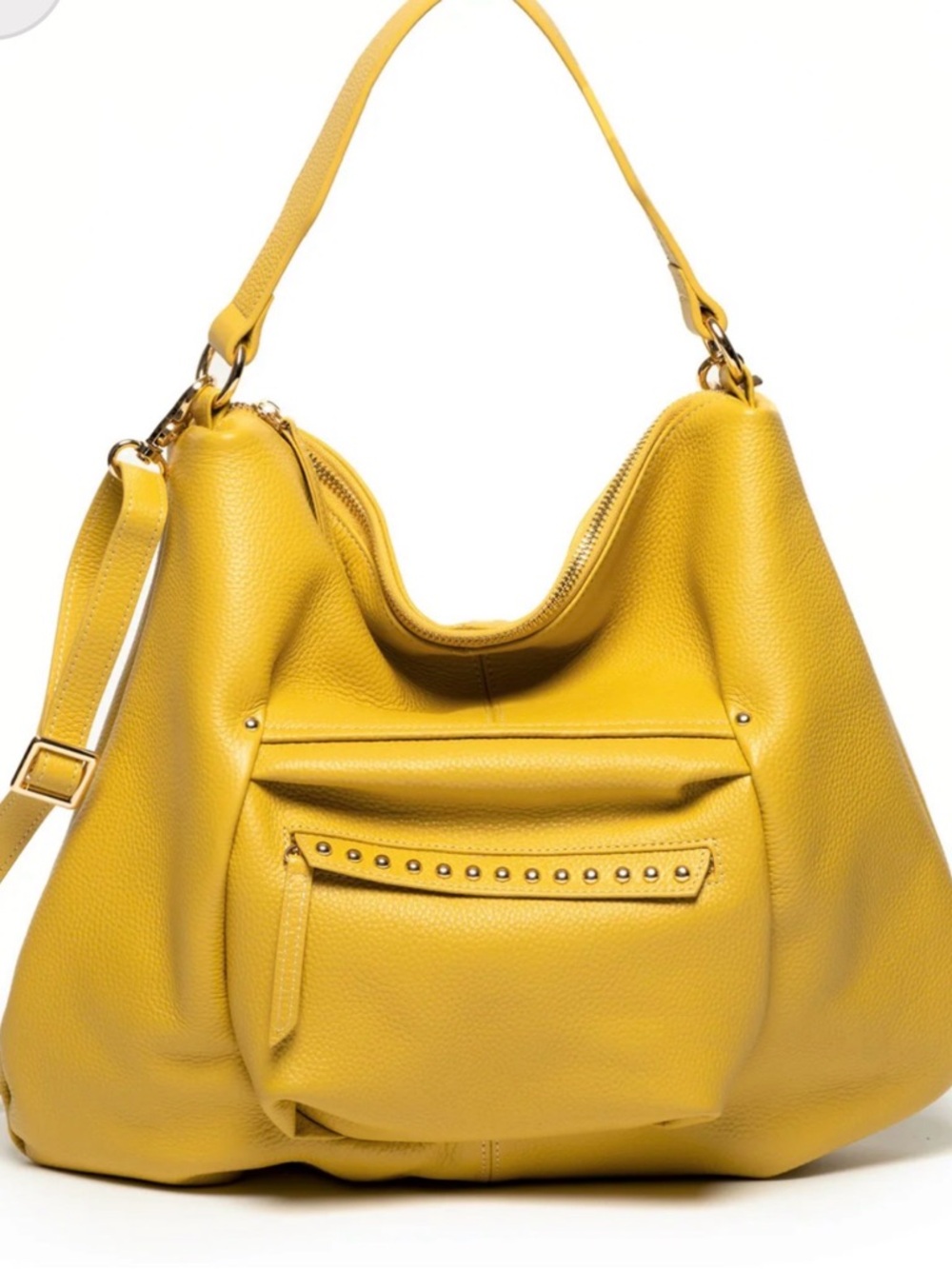 New Laggo Joyce yellow pebbled leather studded purse $495